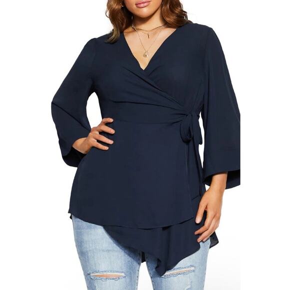 City Chic Shibara Vibes Kimono Wrap Top Navy Blue Plus Size 16 - Picture 1 of 9